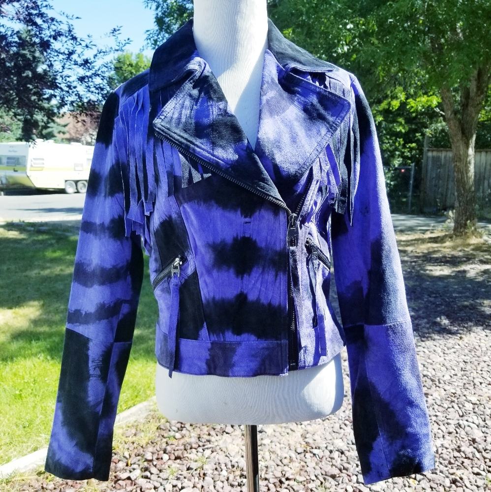 Miss sixty size small leather fringe jacket